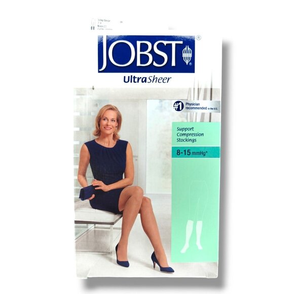 JOBST UltraSheer Knee High Compression Stockings Silky Beige 8-15 mmHg Sz 7-9 - Picture 1 of 3